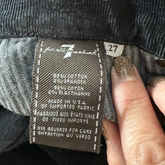 7 For All Mankind Roxanne Jeans Womens 27 Black Corduroy Stretch Skinny USA 33" - Picture 6 of 11